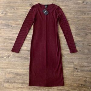 NWT Forever 21 Wine Long-Sleeve Casual Dress